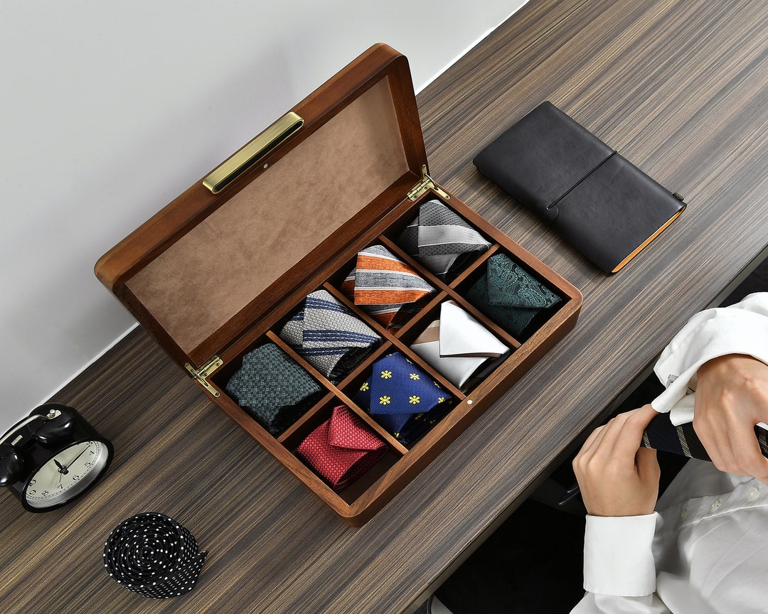 Corporate Gifts for Man, Premium Men's Tie Organizer, Personalized Wood
