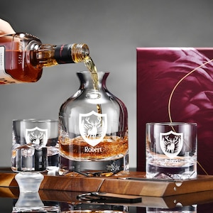 Corporate Whiskey Decanter Gift Set with Custom Logo Engraving Premium Crystal Glasses Coasters Luxury Barware Client Appreciation Keepsake