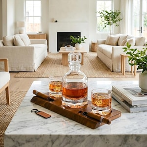 Crystal Whiskey Decanter Retirement Gift Man Cave Bar Accesories for Home Old Fashioned Glass Engraved Etched Bourbon Decanter