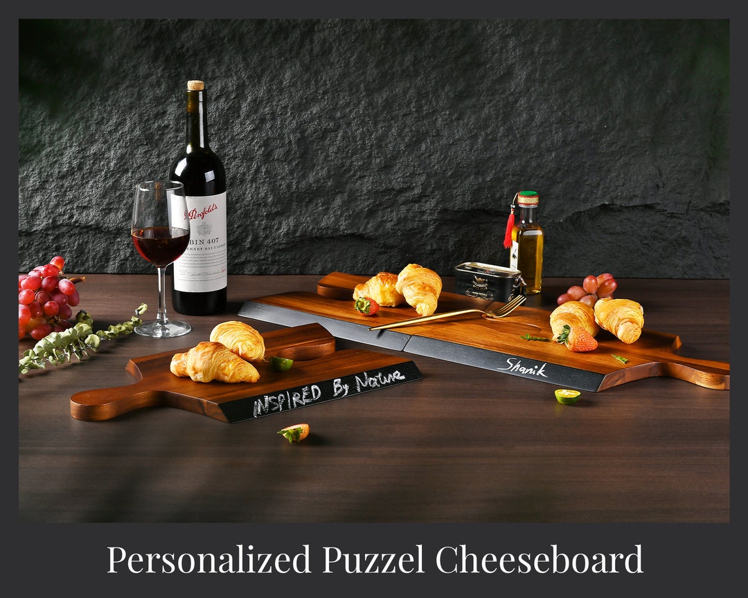 Personalized Couple's Puzzle Cheese Board Set, 3 Pcs Serving Plate With