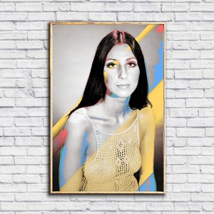 Pop Art Print of Cher Digital Painting 1970s Andy Warhol Style Rock Poster