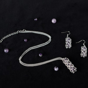 Blind Gorgon: Chainmail Jewelry Set with stones, Chainmail Necklace And Earrings, Hypoallergenic Chain Necklace And Earrings