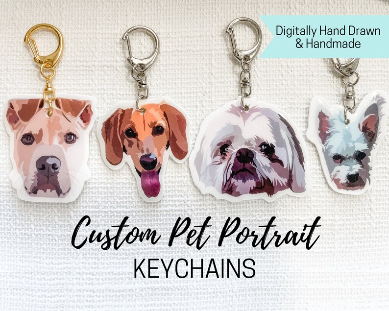 Custom Pet Portrait Handmade Keychain Dog Keychain Key Etsy