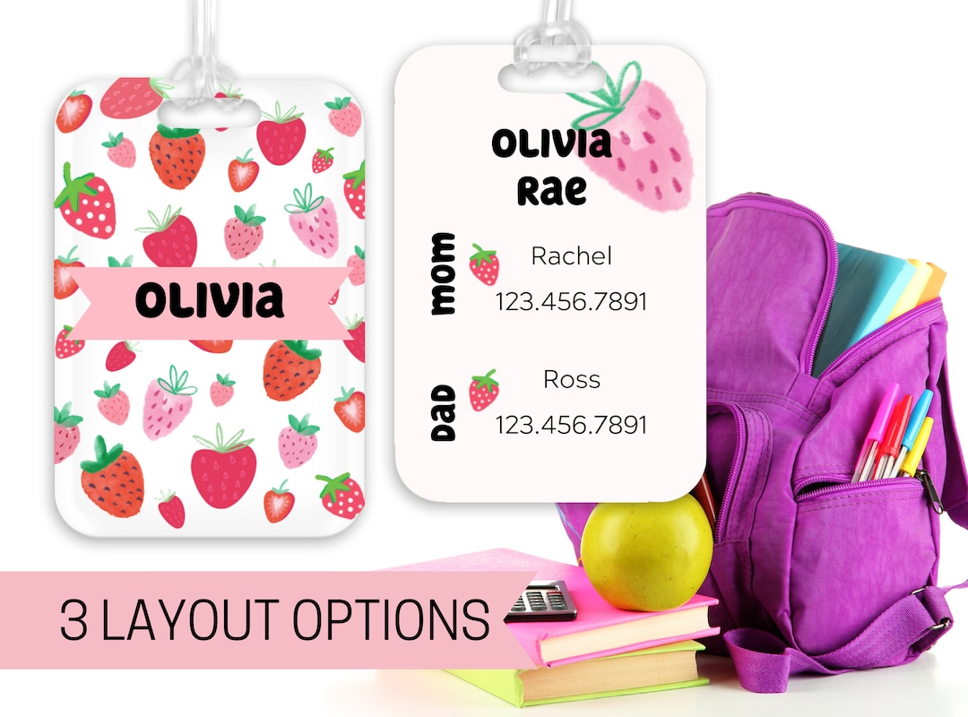 Backpack Daycare Lunchbox Tag, Strawberry, Back to School, Strawberries