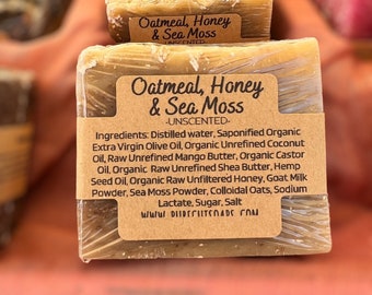 Goat Milk Soap, Oatmeal Soap, Honey Soap, Sea Moss Soap, Organic Soap, Palm Free Soap, Natural Soap, Sensitive Skin Soap, Unscented Soap