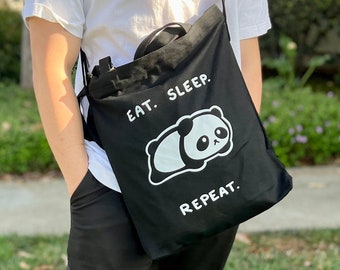 Cute Panda Bear Canvas Tote Bag | Zipper Crossbody Kawaii Bag