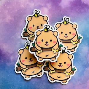 Ours grizzli brun mignon de Kawaii | Autocollant en vinyle Chibi Honey Bear | Autocollants résistants à l'eau d'ours en peluche | Autocollants de livraison gratuite