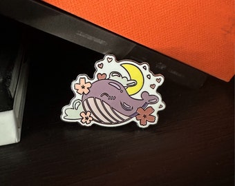 Kawaii BTS Sakura Flower Whale Hard Enamel Pin | Small accessory gift | V2 Cute Purple Whale Pin | I Purple You - Borahae | Original Art