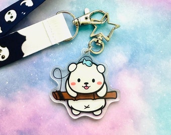 Cute Sparkly Polar Bear Acrylic Keychain | Kawaii Ice Bear Charm | Star Keychain | Original Art