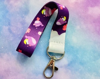 Cute Sparkly Purple Whale Wristlet | I Purple You - Borahae | Kawaii Whale Short Lanyard | Acrylic Keychain | Original Art