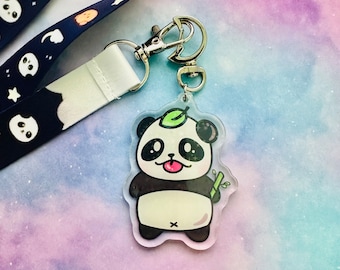 Kawaii Panda Acrylic Keychain | Moon Clasp, Sparkly Charm
