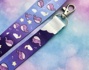 Cute Sparkly Purple Whale Lanyard | I Purple You - Borahae | Kawaii Whale Lanyard | Acrylic Keychain | Original Art