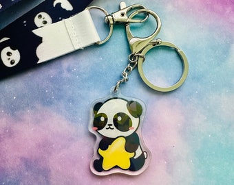 Cute Star Panda Acrylic Keychain | Kawaii Charm, Original Art