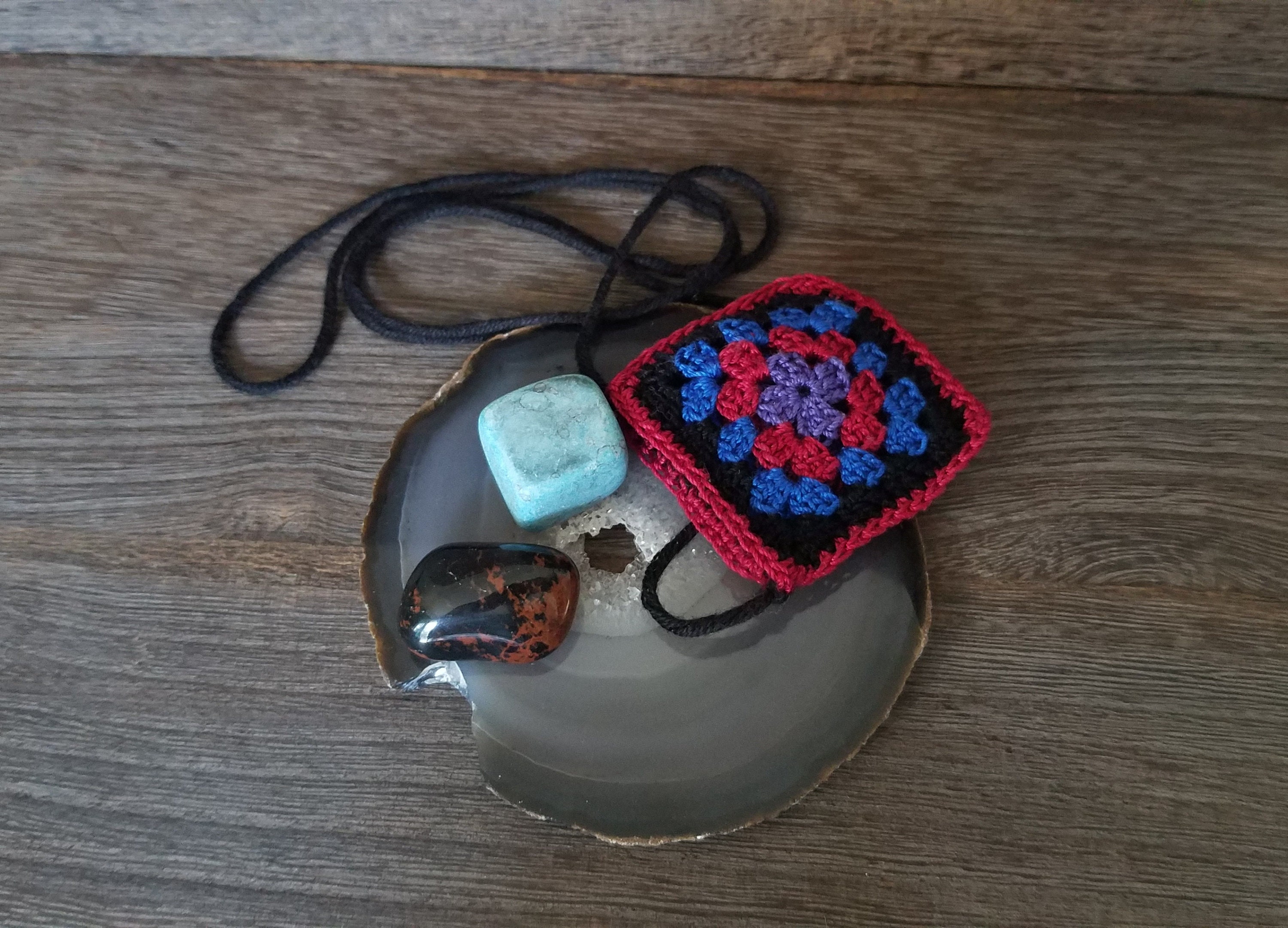 Mini Granny Square Crochet Pouch Necklace 2 Inch Premade Etsy