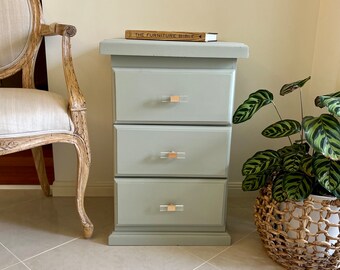 Upcycled Bedside Table in serene green with 3 drawers