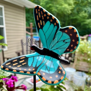 Fused Glass Butterfly, Butterfly Garden Art, Glass Butterfly, Butterfly Plant Stake, Handmade Garden Art, Outdoor Decor, Whimsical Butterfly