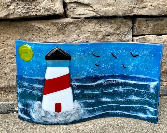 Fused Glass Lighthouse Free Standing Lighthouse Glass Art Etsy