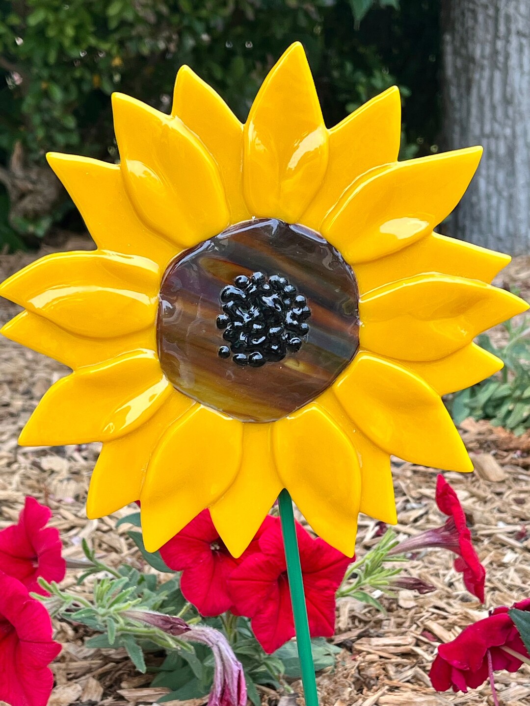 Fused Glass Sunflower, Sunflower, Garden Art, Fused Glass, Plant Stake