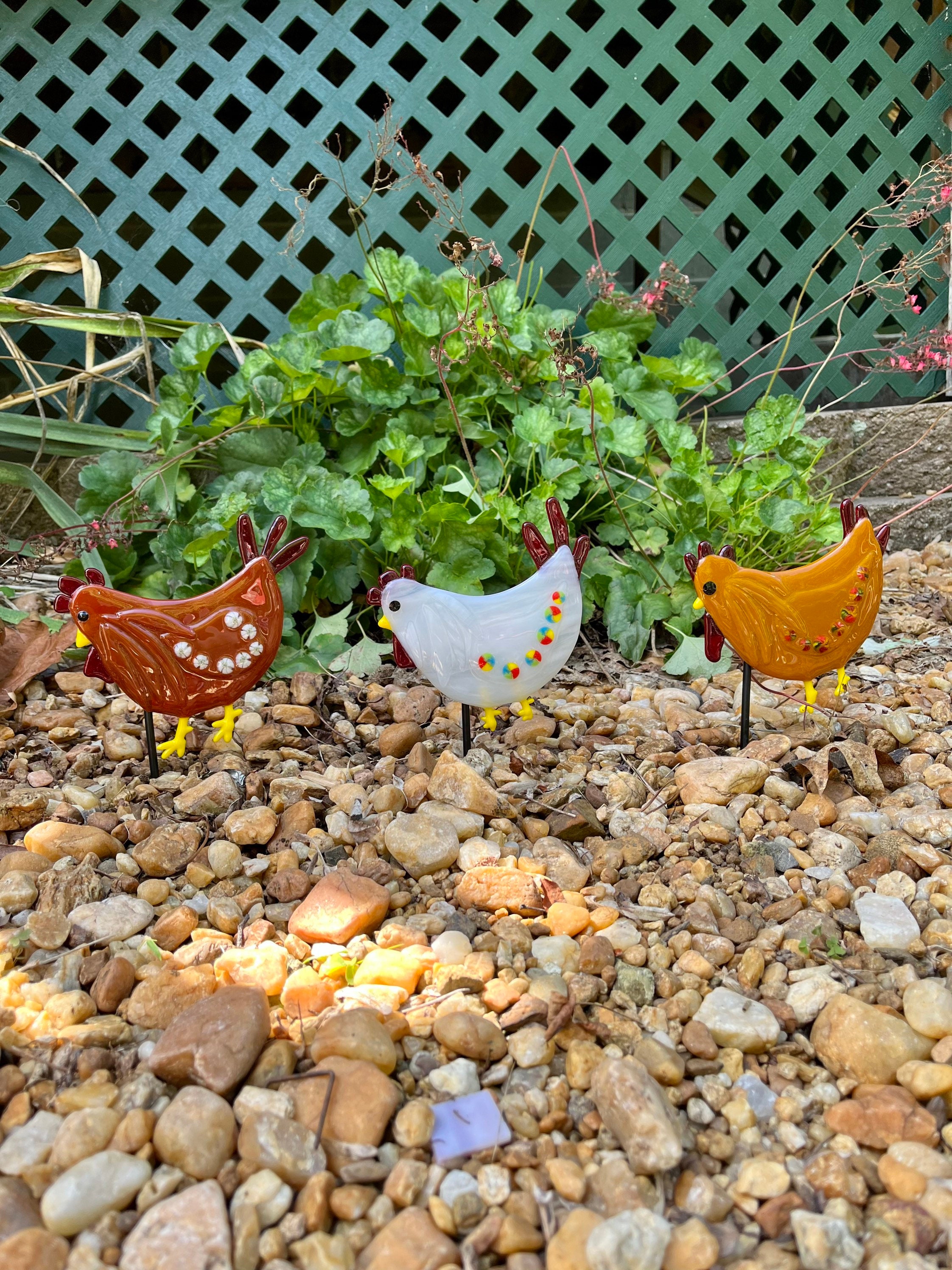 Fused Glass Chicken Garden Stake: Handmade Outdoor Decor - Etsy