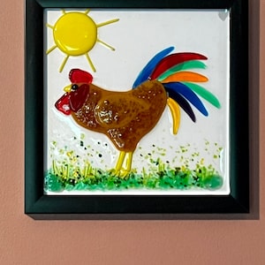 Fused Glass Rooster, Rooster, Rooster Wall Hanging, Wall Picture, Rooster Picture, Fused Glass