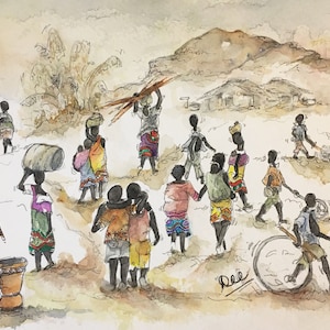 Our Children... African Art, Memories of Malawi, Original Watercolours, Daily Sketching, Sketches by Dee