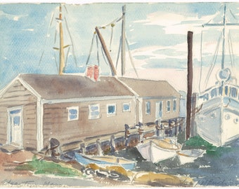 Dock in Edgartown MAss 1953 (print). Sarah W. Brinton.