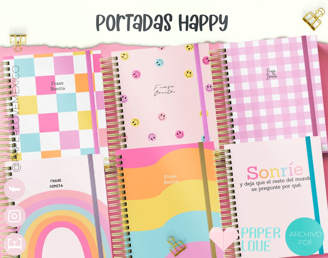 Paquete de Portadas de Agendas con diseño Happy Cute /IMRIMIBLE /PDF