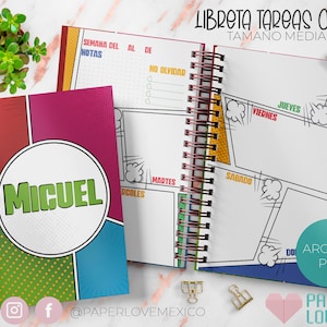 Libreta Tareas Comic Tamaño media Carta /  PDF /  IMPRIMIBLE  /  DIGITAL /