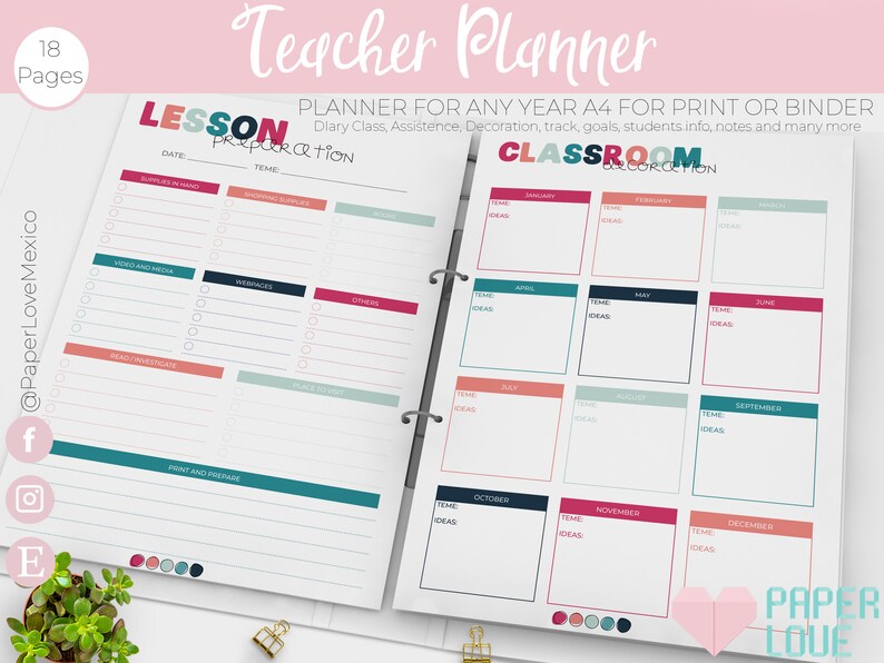 Teacher planner A4 for print or binder No DATES / PRINTABLE Etsy