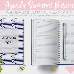 Agenda Basica 2021 Semanal Media Carta  /  PDF /  IMPRIMIBLE  /  DIGITAL /