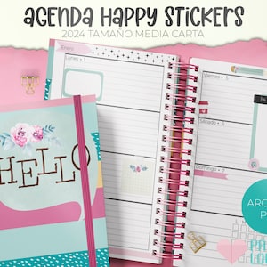 Agenda Happy Stickers Tamaño media Carta 2024 /  PDF /  IMPRIMIBLE  /  DIGITAL /