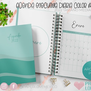 Agenda Ejecutiva Diaria Color Menta Tamaño media Carta 2022 / PDF / IMPRIMIBLE / DIGITAL /