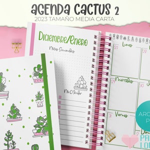Agenda Cactus 2 2023 Tamaño media Carta /  PDF /  IMPRIMIBLE  /  DIGITAL /