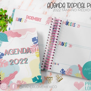 Agenda Tropical Pastel medio Oficio 2022 / PDF / PRINTABLE / DIGITAL /