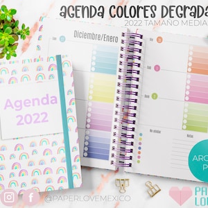 Agenda Colores 2022 Tamaño media Carta  /  PDF /  IMPRIMIBLE  /  DIGITAL /