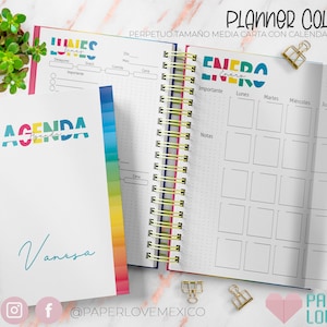 Planner Colores Tamaño media Carta, calendario carta /  PDF /  IMPRIMIBLE  /  DIGITAL /