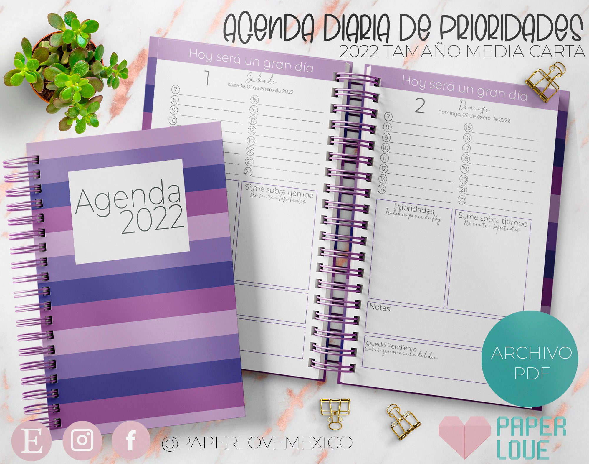 Agenda Diaria 2026 Ldg Bard R8 Morada 14x20 Cm | Papelería