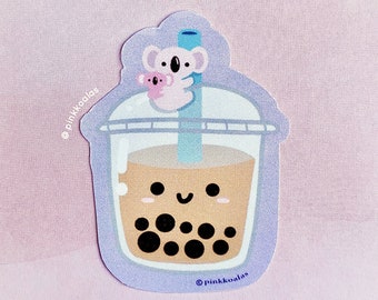 boba sticker - kawaii boba die cut sticker - cute milk tea vinyl sticker - water bottle laptop planner journal phone decal - pink koalass