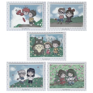 Impresiones artísticas de Studio Ghibli: Postales de Totoro, Ponyo, Kiki, El viaje de Chihiro y Aullido (juego de 5) imagen 1