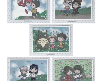Studio Ghibli Art Prints Postcards: Totoro, Ponyo, Kiki, Spirited Away, Howl (Set of 5)