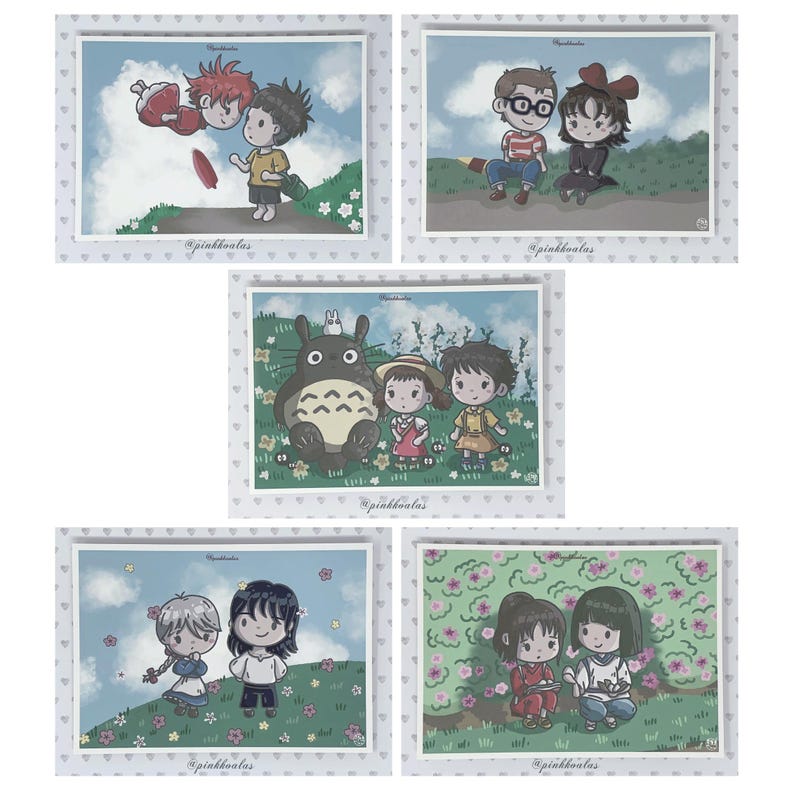 Impresiones artísticas de Studio Ghibli: Postales de Totoro, Ponyo, Kiki, El viaje de Chihiro y Aullido (juego de 5) imagen 1