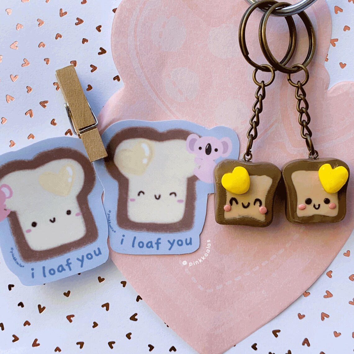 Cute i Loaf You Keychains Set Adorable Valentine Etsy