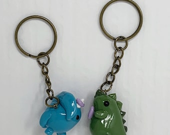 couple "ur dino-mite" keychain set handmade matching dinosaur charms - pink koalas