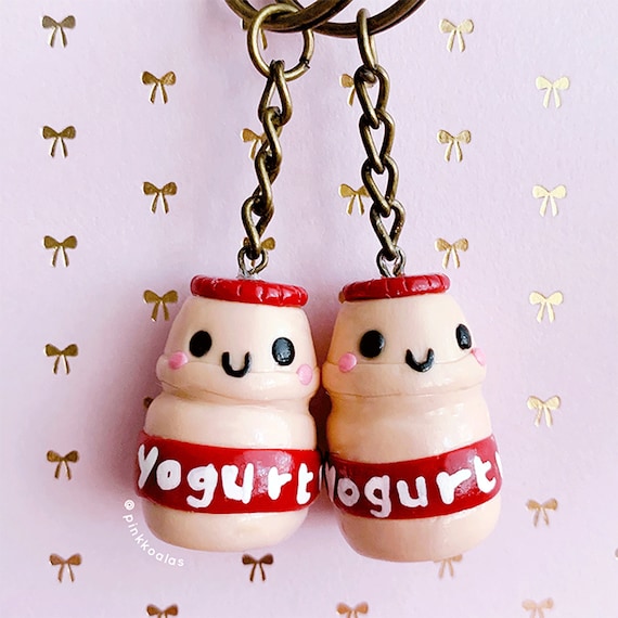 shoppinkkoalas Yogurt Drink Keychain - Kawaii Drink Charm Keychain - Cute Yakult Charm - Backpack Purse Lanyard Key Chain Charm - Pink Koalas