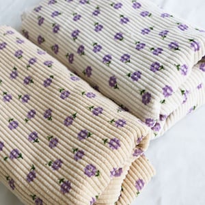 Klein Lila Blumen Cord Stoff, Mode-Design Stoff, Handgemachter Stoff, Halbe Meter
