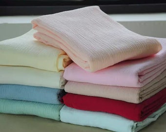 Tela de gasa de algodón doble, tela crepé 100% algodón de color sólido multicolor, gasa de manta de ropa arrugada de muselina para bebés, por medio patio