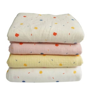 Double Cotton Gauze Fabric, Muslin Fabric, Colorful Dot Cotton Muslin Crinkled Gauze, Cotton Baby Blanket Crepe Fabric, By The Half Yard