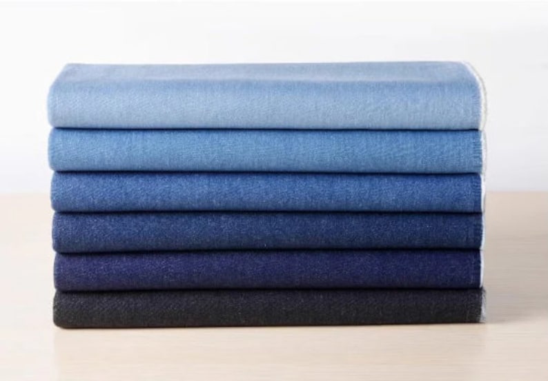 Medium Weight Denim Fabric, Retro Denim Fabric, Blue Denim Fabric, Washed Denim Fabric, Cotton Denim Fabric, Jeans Fabric, By The Half Yard image 1