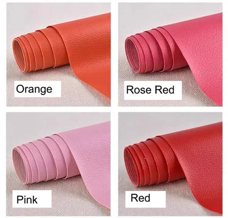 K&ouml;nnte beinhalten: Vier Rollen Kunstleder in verschiedenen Farben: Orange, Rosarot, Pink und Rot. Die Rollen sind alle gleich gro&szlig; und in einem Raster angeordnet.