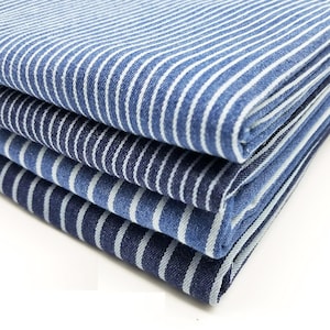 Striped Denim Washed Fabric,  Yarn-Dyed Denim Fabric, Washed Denim, By The Half Yard
